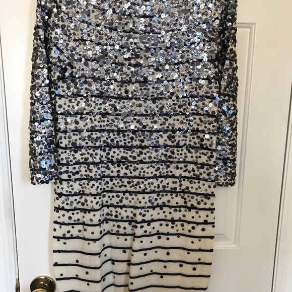J crew sequined navy and cream wool dress. - Picture 3 of 3